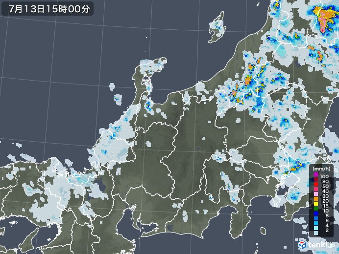 北陸地方の雨雲レーダー(2022年07月13日)