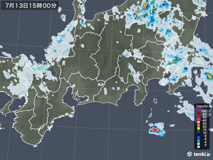 東海地方の雨雲レーダー(2022年07月13日)