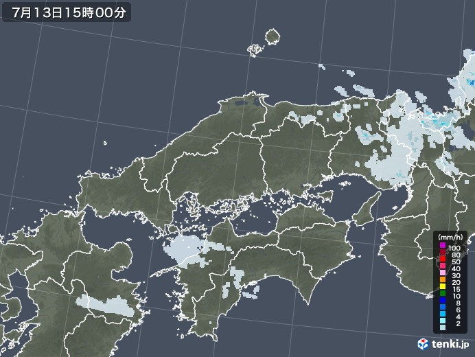 中国地方の雨雲レーダー(2022年07月13日)
