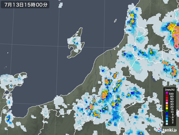 新潟県の雨雲レーダー(2022年07月13日)