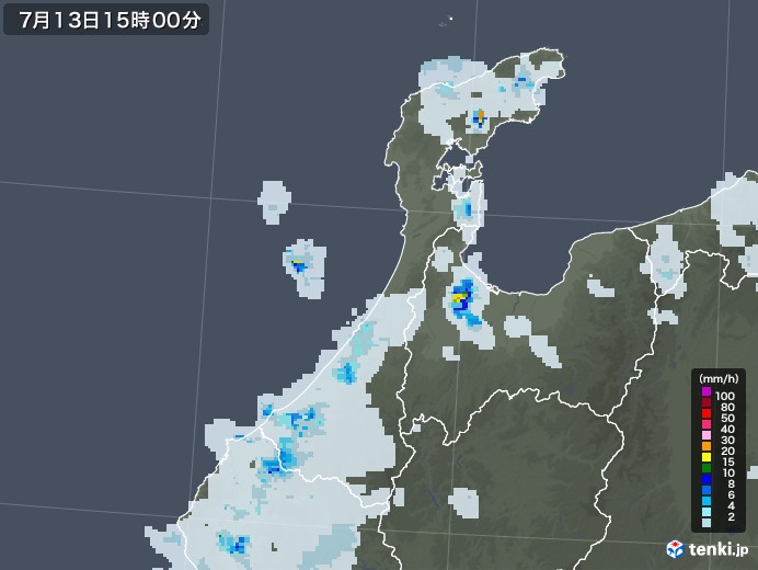 石川県の雨雲レーダー(2022年07月13日)