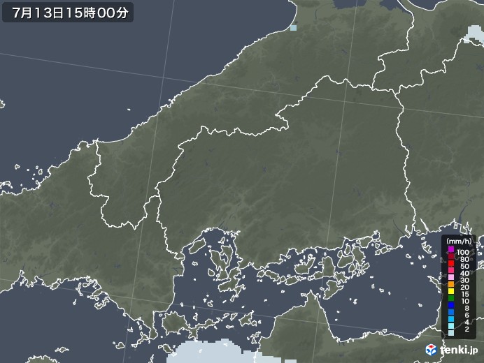 広島県の雨雲レーダー(2022年07月13日)