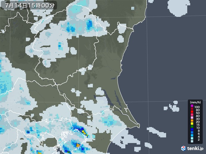 茨城県の雨雲レーダー(2022年07月14日)