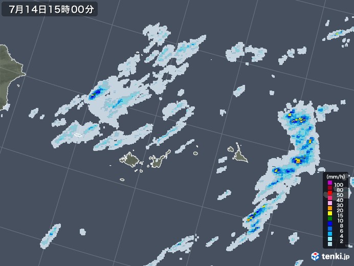 宮古・石垣・与那国(沖縄県)の雨雲レーダー(2022年07月14日)