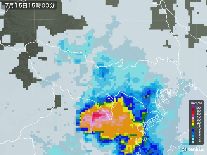 東京都の雨雲レーダー(2022年07月15日)