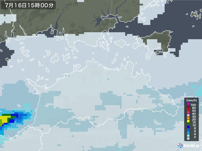 香川県の雨雲レーダー(2022年07月16日)