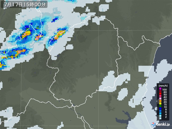 栃木県の雨雲レーダー(2022年07月17日)