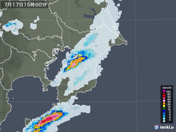千葉県の雨雲レーダー(2022年07月17日)