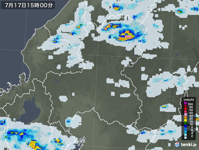 岐阜県の雨雲レーダー(2022年07月17日)
