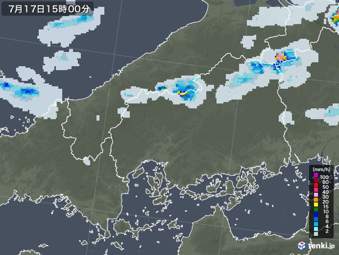 広島県の雨雲レーダー(2022年07月17日)