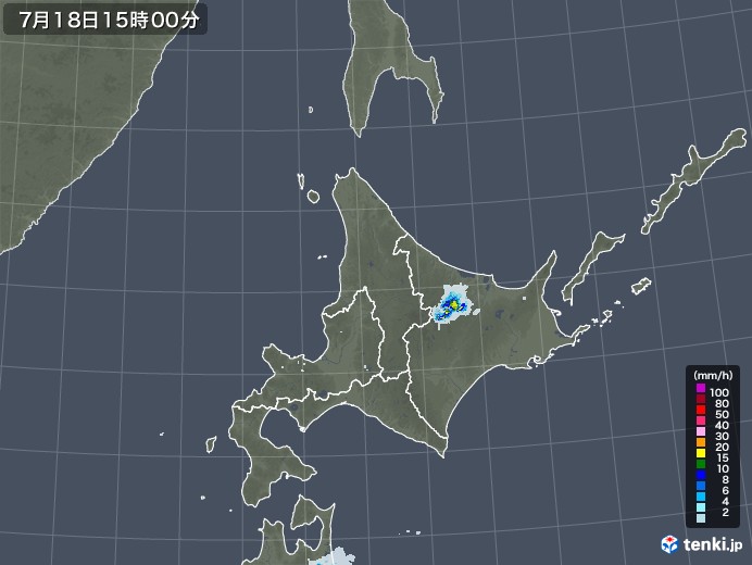 北海道地方の雨雲レーダー(2022年07月18日)