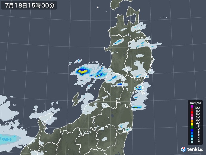 東北地方の雨雲レーダー(2022年07月18日)