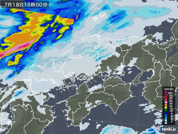 中国地方の雨雲レーダー(2022年07月18日)