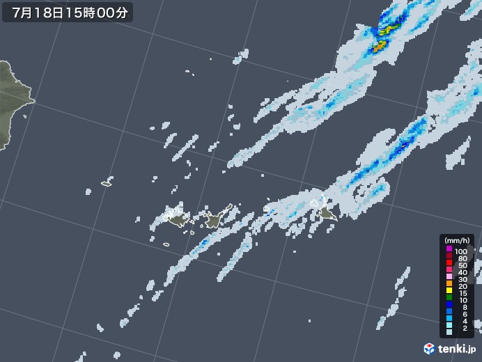 宮古・石垣・与那国(沖縄県)の雨雲レーダー(2022年07月18日)