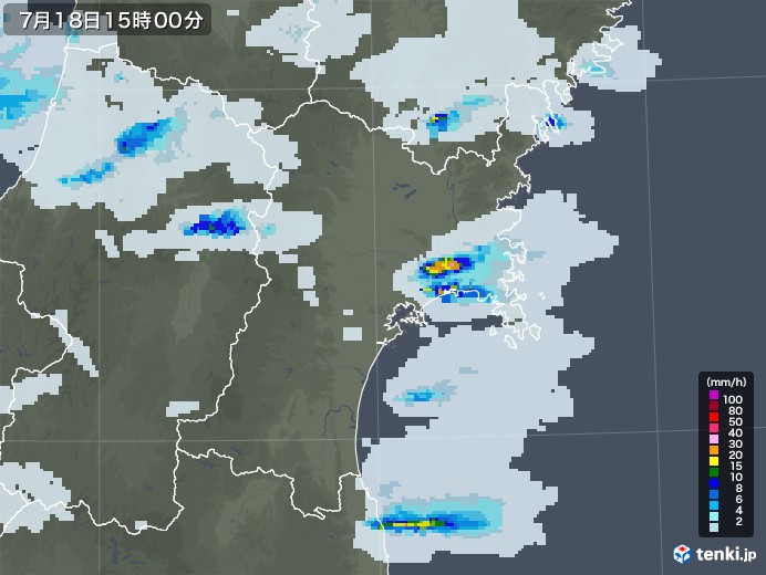 宮城県の雨雲レーダー(2022年07月18日)