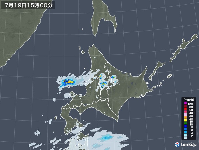 北海道地方の雨雲レーダー(2022年07月19日)