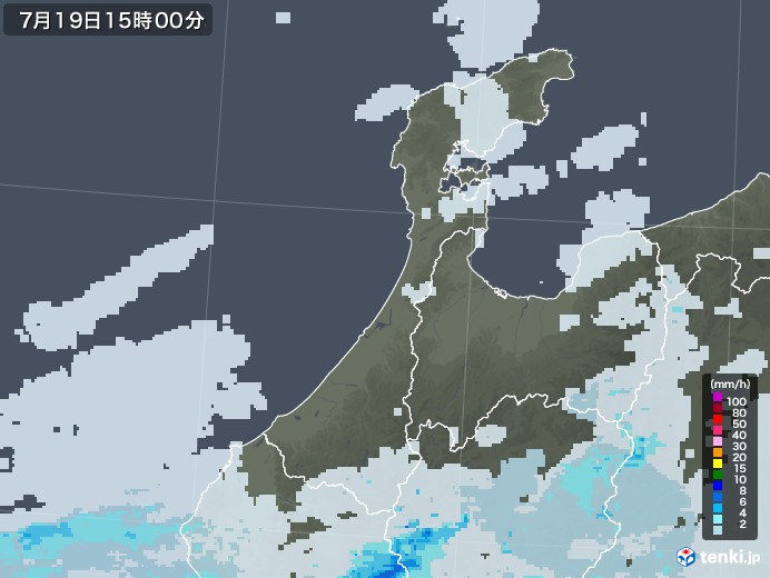 石川県の雨雲レーダー(2022年07月19日)