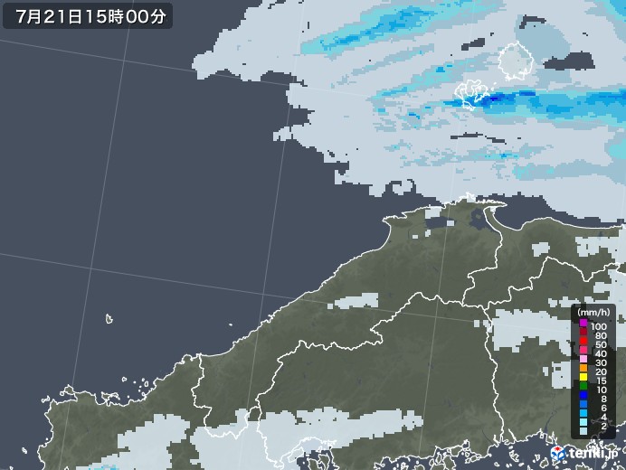 島根県の雨雲レーダー(2022年07月21日)