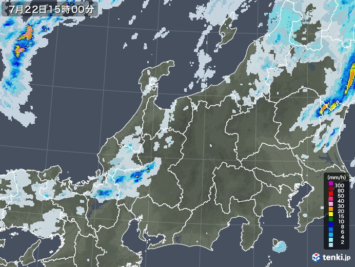 北陸地方の雨雲レーダー(2022年07月22日)