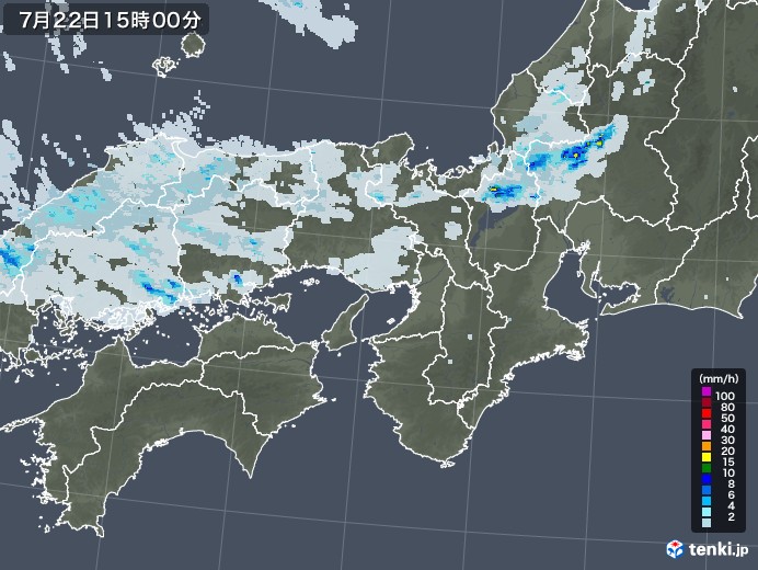 近畿地方の雨雲レーダー(2022年07月22日)