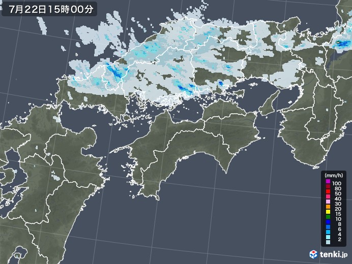 四国地方の雨雲レーダー(2022年07月22日)