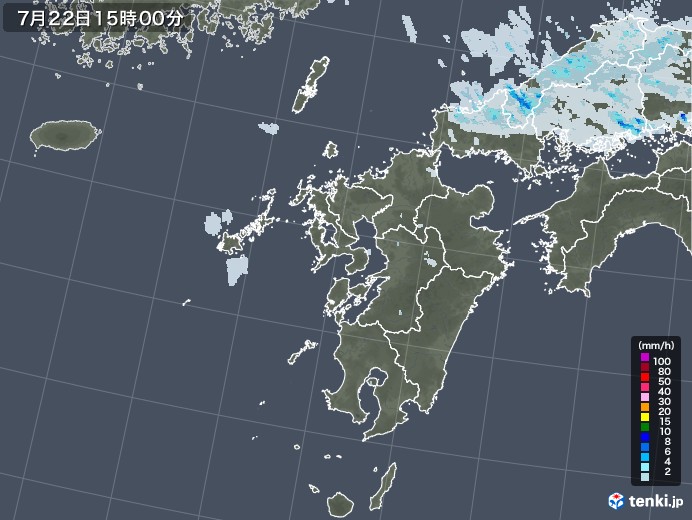 九州地方の雨雲レーダー(2022年07月22日)