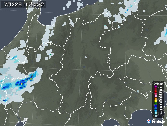 長野県の雨雲レーダー(2022年07月22日)