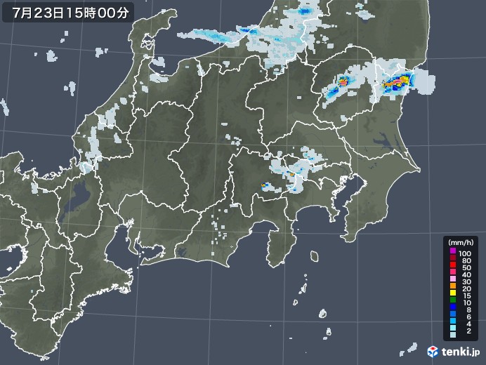 関東・甲信地方の雨雲レーダー(2022年07月23日)