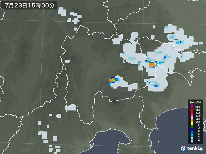 山梨県の雨雲レーダー(2022年07月23日)
