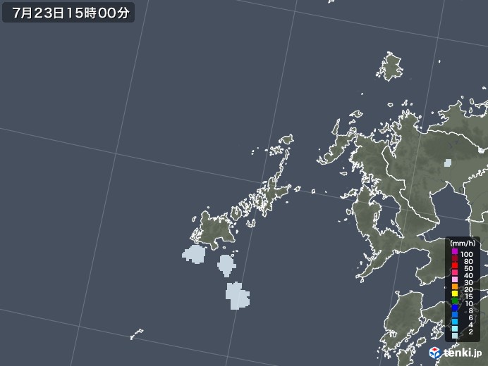 五島列島(長崎県)の雨雲レーダー(2022年07月23日)