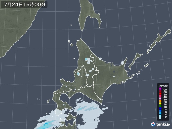 北海道地方の雨雲レーダー(2022年07月24日)