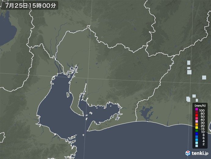 愛知県の雨雲レーダー(2022年07月25日)