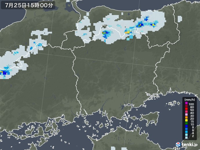 岡山県の雨雲レーダー(2022年07月25日)