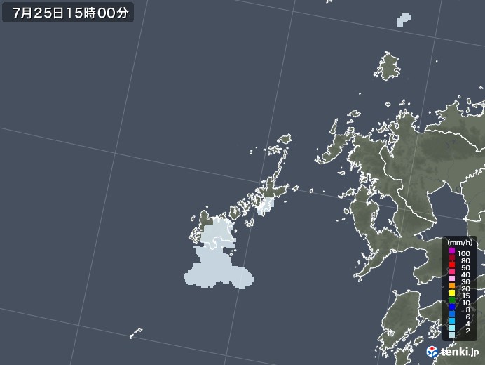五島列島(長崎県)の雨雲レーダー(2022年07月25日)