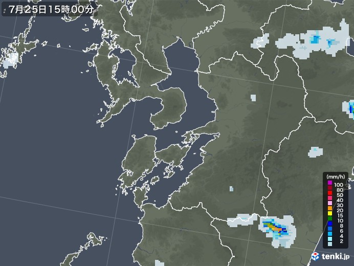 熊本県の雨雲レーダー(2022年07月25日)