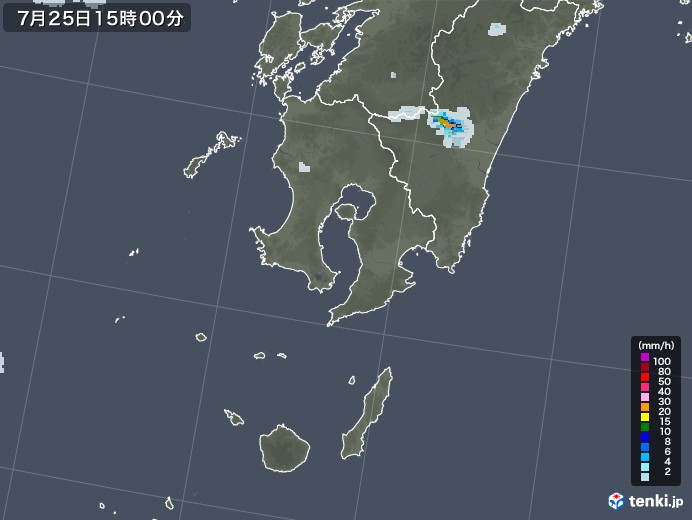 鹿児島県の雨雲レーダー(2022年07月25日)