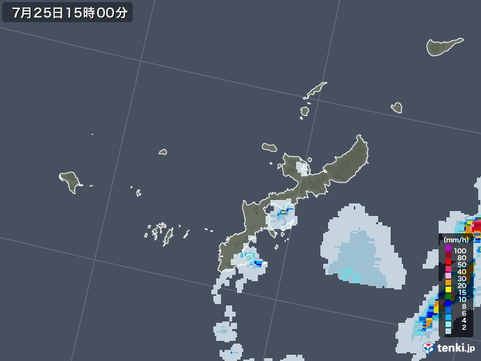 沖縄県の雨雲レーダー(2022年07月25日)