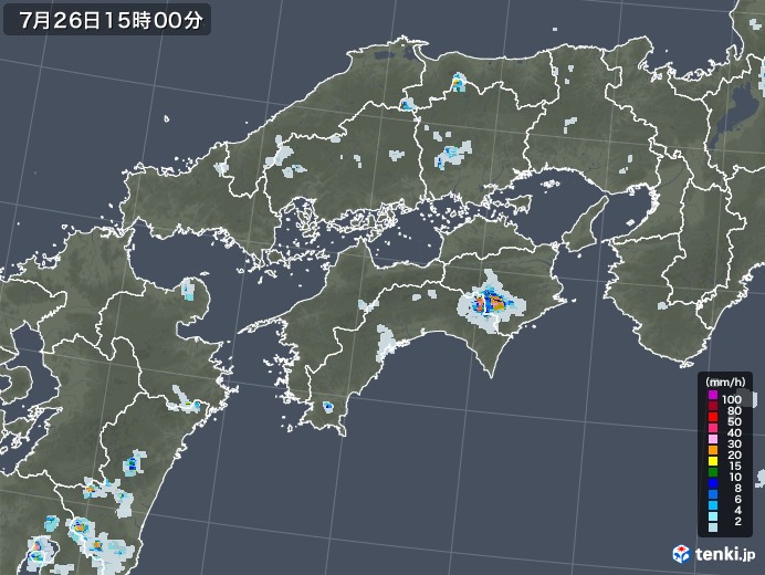 四国地方の雨雲レーダー(2022年07月26日)