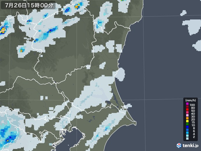 茨城県の雨雲レーダー(2022年07月26日)
