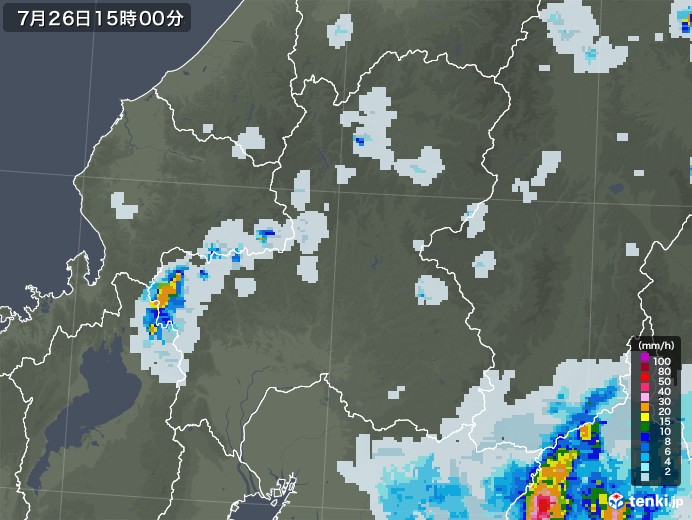 岐阜県の雨雲レーダー(2022年07月26日)