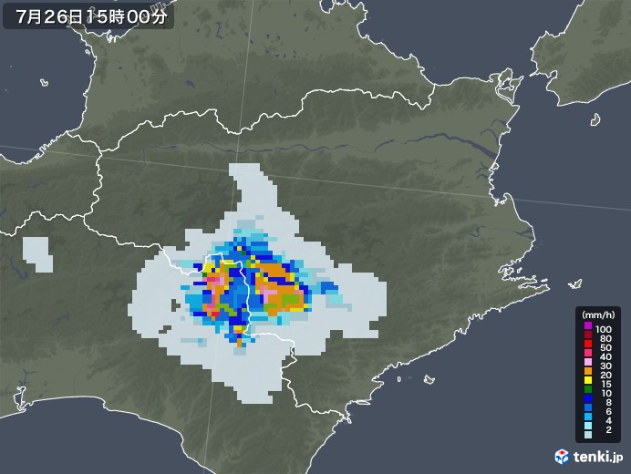徳島県の雨雲レーダー(2022年07月26日)