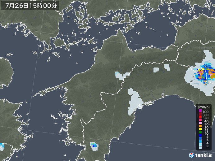 愛媛県の雨雲レーダー(2022年07月26日)