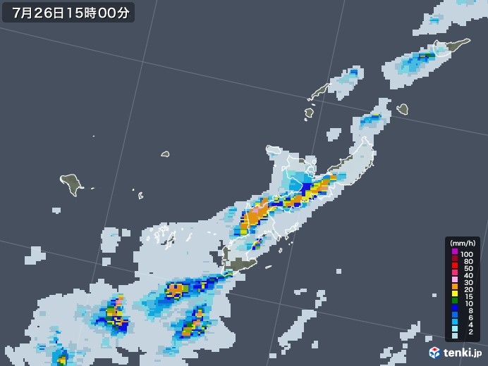沖縄県の雨雲レーダー(2022年07月26日)