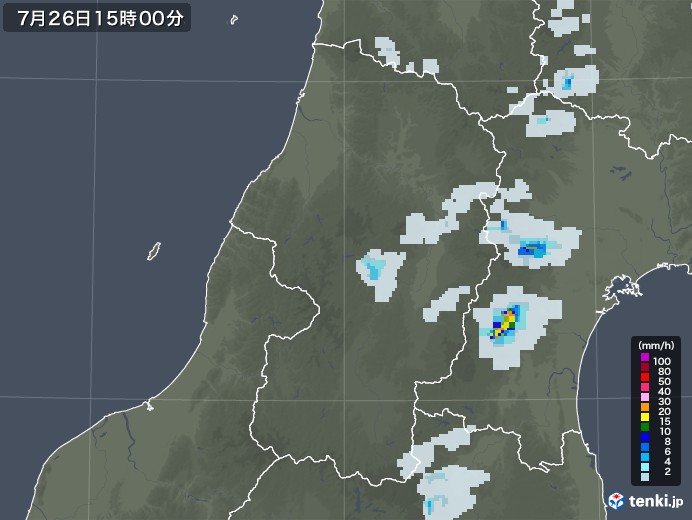 山形県の雨雲レーダー(2022年07月26日)