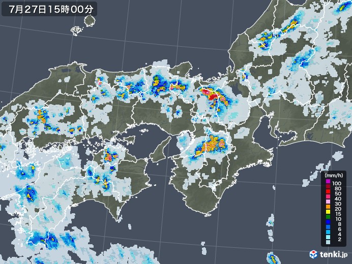 近畿地方の雨雲レーダー(2022年07月27日)