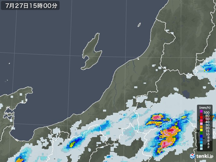 新潟県の雨雲レーダー(2022年07月27日)