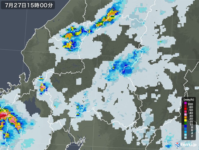 岐阜県の雨雲レーダー(2022年07月27日)