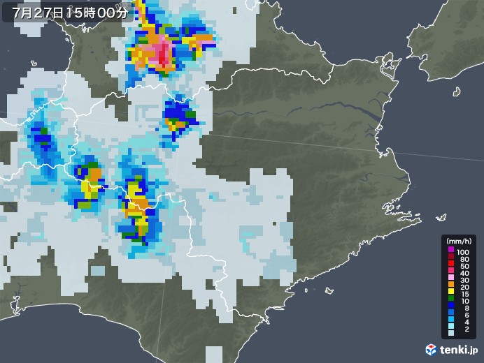 徳島県の雨雲レーダー(2022年07月27日)