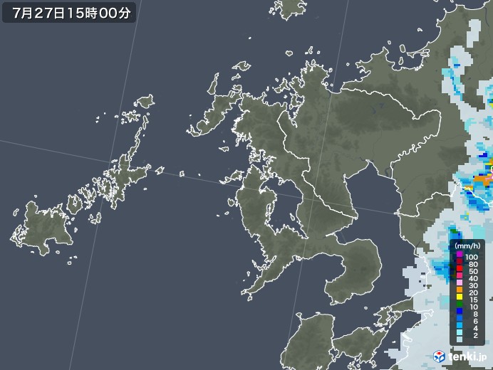 長崎県の雨雲レーダー(2022年07月27日)