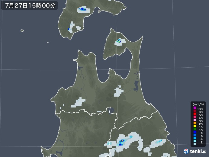 青森県の雨雲レーダー(2022年07月27日)